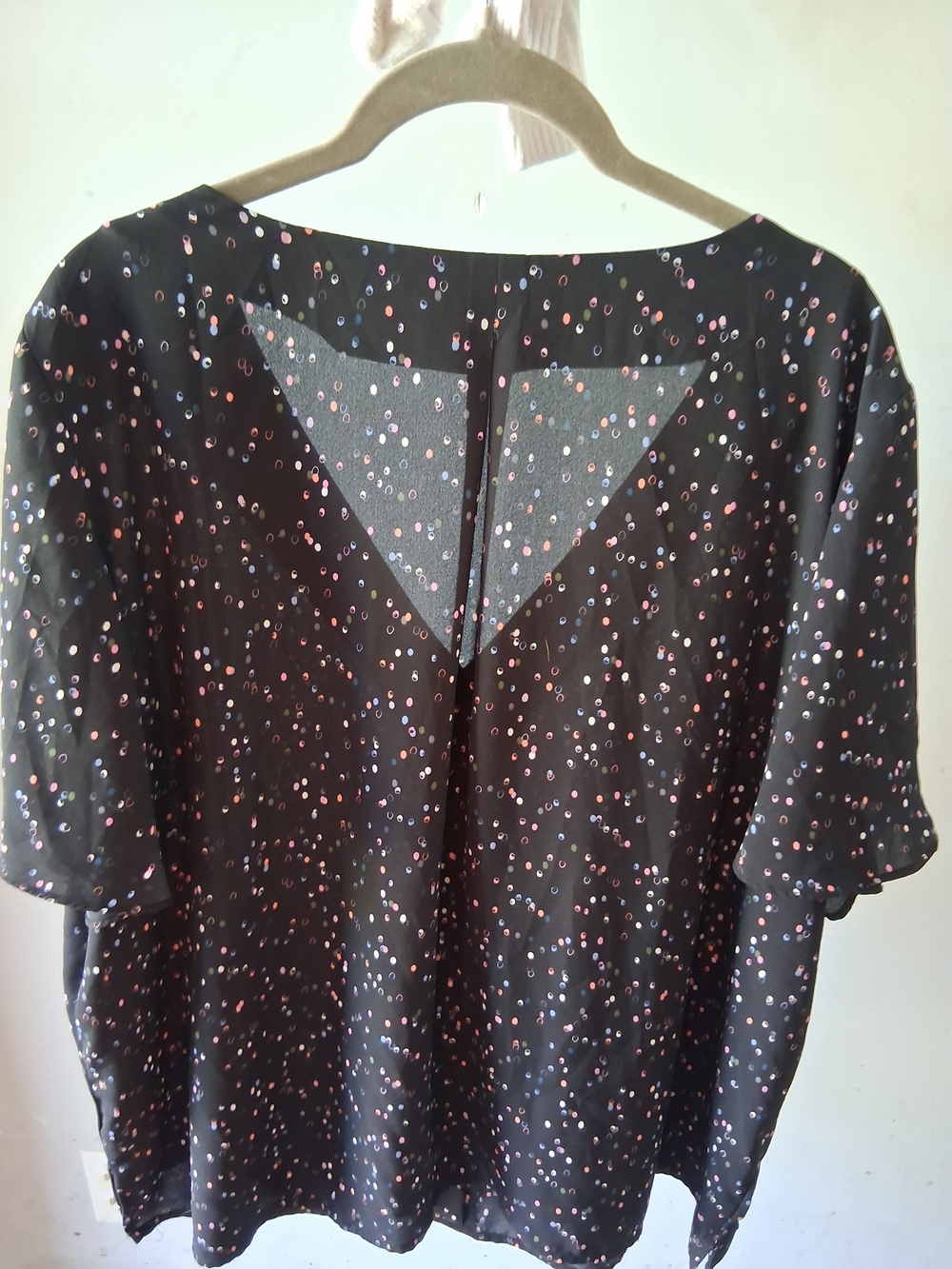 EVRI Black Dot-Print V-Neck Flutter-Sleee Blouse - Picture 4 of 5